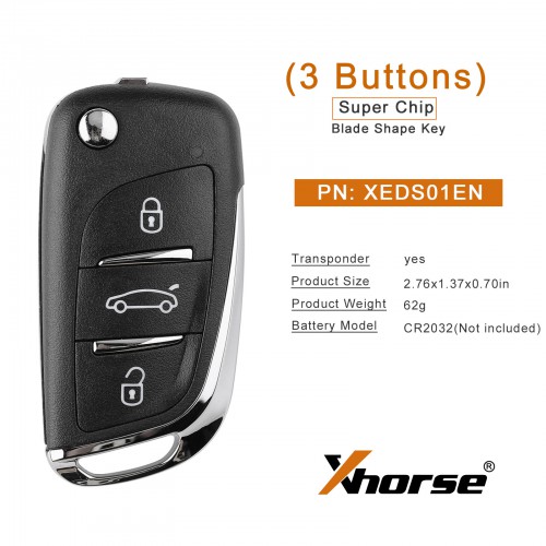 [UK/EU Ship] 5pcs/lot Xhorse XEDS01EN Super Remote Key DS 3 Buttons Built-in Super Chip