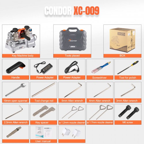 [EU Ship] Xhorse Condor XC-009 Key Cutting machine XC 009 Key cutter for Single-Sided keys and Double-Sided Keys