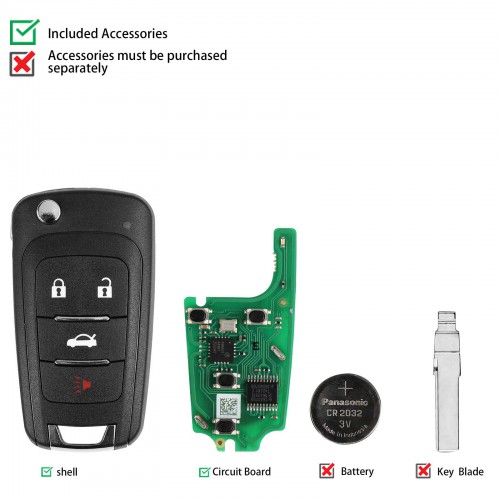 5pcs/lot Xhorse XNBU01EN Wireless Remote Key Buick Flip 4 Buttons English Version