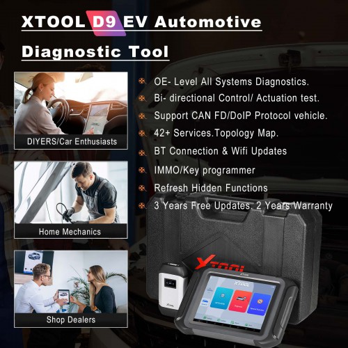 Xtool D9 EV Smart Diagnostic Tool Support Tesla Diagnosis/ Topology Mapping Function/ 40+ Special Functions/ 3 Years Free Updates