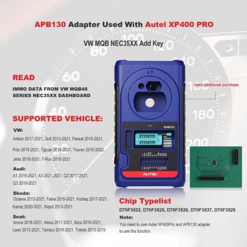 New AUTEL APB130 Adapter work with XP400 PRO Read IMMO Date from VW MQ48 Series NEC35XX Dashboard for Autel IM508/IM508S/IM608/IM608PRO/IM608 PRO II