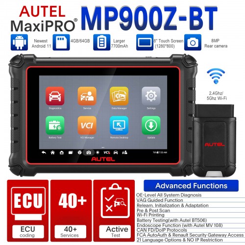 Autel MaxiPro MP900Z-BT MP900BT Diagnostic Scanner OE-level System Supports ECU Coding Pre & Post Scan DoIP CAN FD Protocols Update of MP808BT PRO