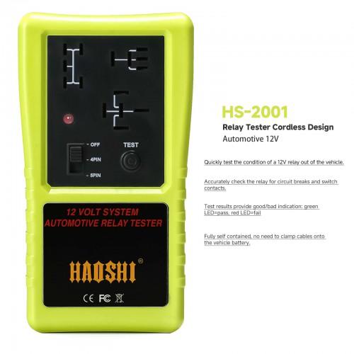 HAOSHI Automotive 12V Relay Tester Cordless Design Fluorescent Green/Red