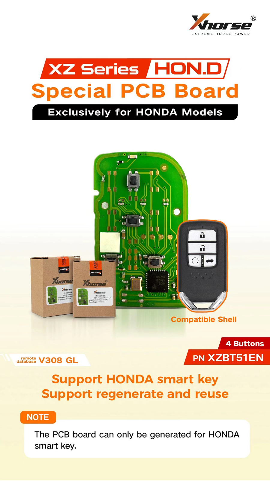 5pcs/lot XHORSE XZBT51EN Special PCB Board Exclusively for HONDA Models