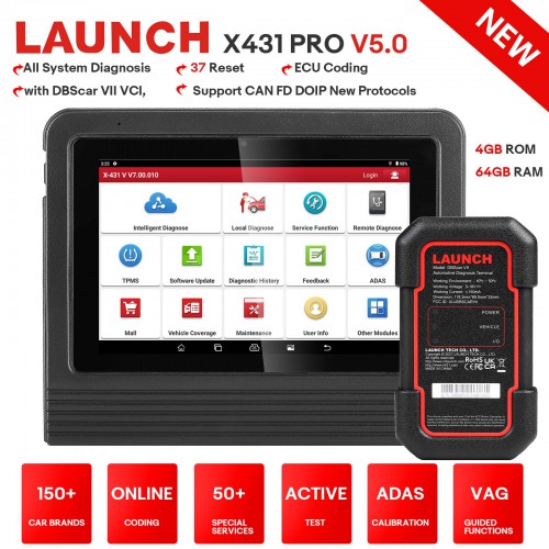 Launch X431 V V5.0 8 inch Tablet Wifi/Bluetooth Full System Diagnose with 30+ Special Functions 2 Years Free Update Support DOIP CAN FD