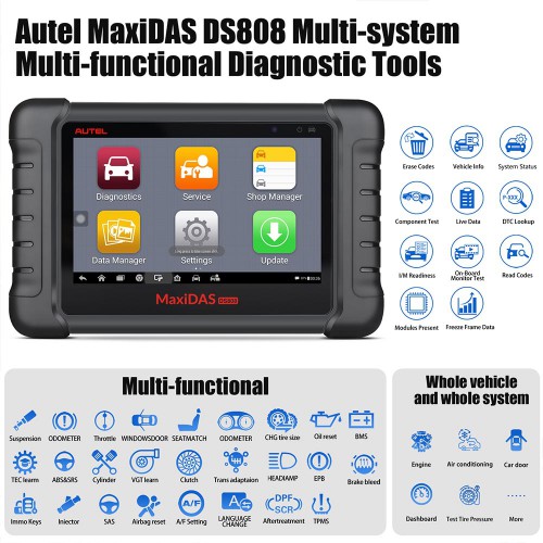 UK/EU Ship AUTEL MaxiDAS DS808 KIT Tablet Diagnostic Tool DS808 Full Set Support Injector & Key Coding