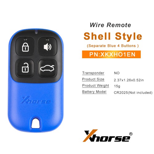 5pcs/lot XHORSE XKXH01EN Wire Remote Key Shell Separate 4 Buttons Blue Coulor