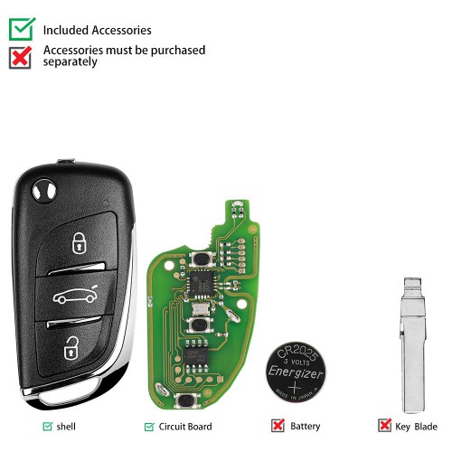[UK/EU Ship] 5pcs/lot Xhorse XKDS00EN Wire Remote Key DS Flip 3 Buttons English Version