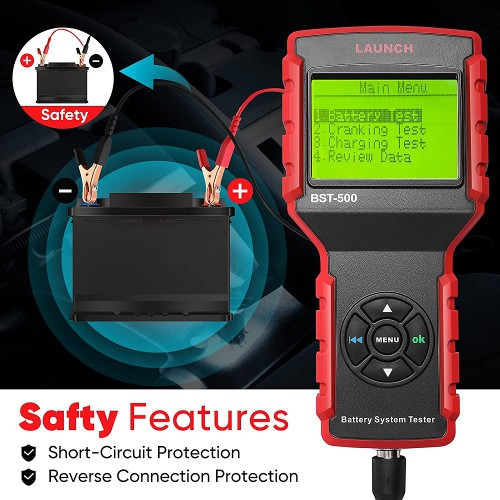 Launch BST-500 Car Battery Tester Works on a 6V -30V Lead-acid Batteries Support Battery/ Cranking/ Charging test Multi-Language