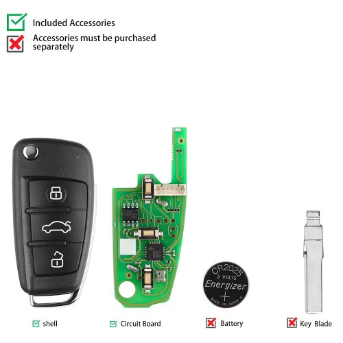 [UK/EU Ship] 5pcs/lot Xhorse XKA600EN Wire Remote Key Audi A6L Q7 Flip 3 buttons Silicagel Button