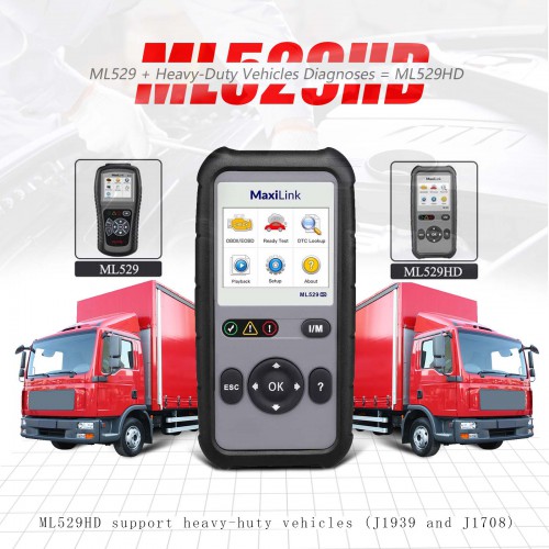 Autel MaxiLink ML529HD Code Reader Compatible with Heavy-Duty Vehicles (J1939 and J1708 Protocols) the Upgrade version of ML519