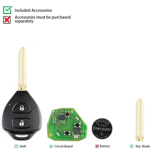 5pcs/lot XHORSE XKTO05EN Wired Universal Remote Key Toyota Style Flat 2 Buttons for VVDI VVDI2 Key Tool English Version