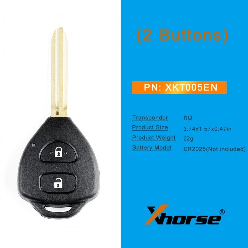 5pcs/lot XHORSE XKTO05EN Wired Universal Remote Key Toyota Style Flat 2 Buttons for VVDI VVDI2 Key Tool English Version