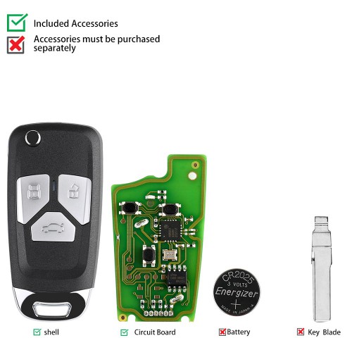 5pcs/lot Xhorse XKAU01EN Wire Remote Key Audi 3 Buttons