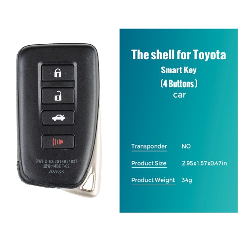 5psc/lot XM Smart Key Shell for Toyota Lexus1626 Type 4 Buttons with logo For XM Key