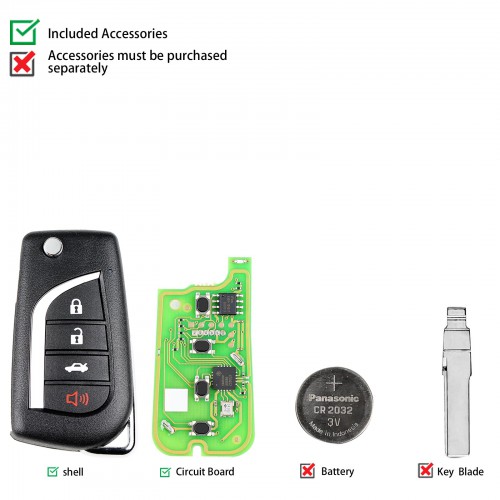5pcs/lot Xhorse XKTO10EN Wire Remote Key Toyota Flip 4 Buttons