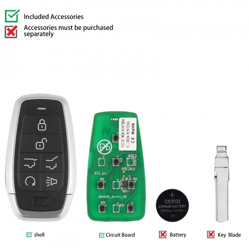 10pcs/lot AUTEL IKEYAT006EL Independent 6 Buttons Universal Smart Key - Hatch / Hatch Glass / Remote Start