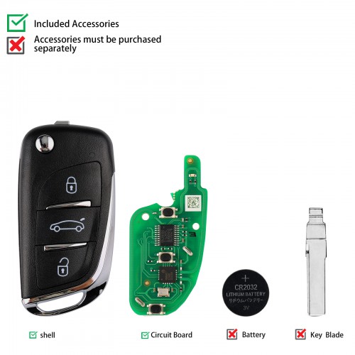 [UK/EU Ship] 5pcs/lot Xhorse XNDS00EN Wireless Remote Key DS Flip 3 Buttons