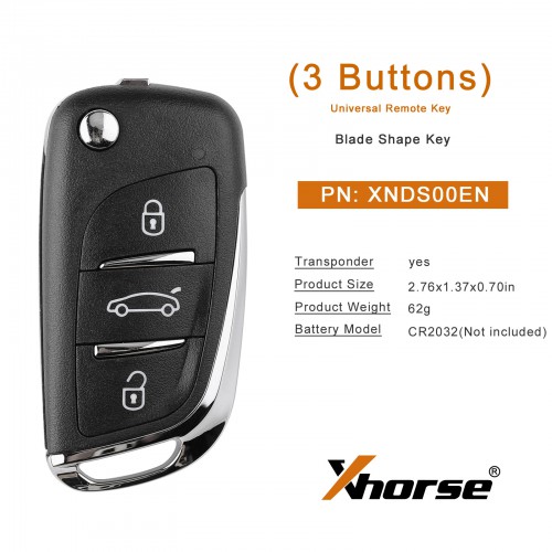 [UK/EU Ship] 5pcs/lot Xhorse XNDS00EN Wireless Remote Key DS Flip 3 Buttons