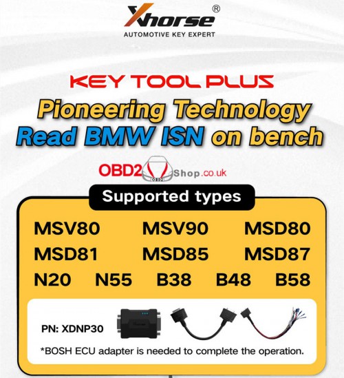 Xhorse XDNP30 Bosch ECU Adapter and Cable With License Reading BMW ISN Bosch ECU MSV80 MSV90 MSD80 MSD81 MSD85 MSD87 N20 N55 B38