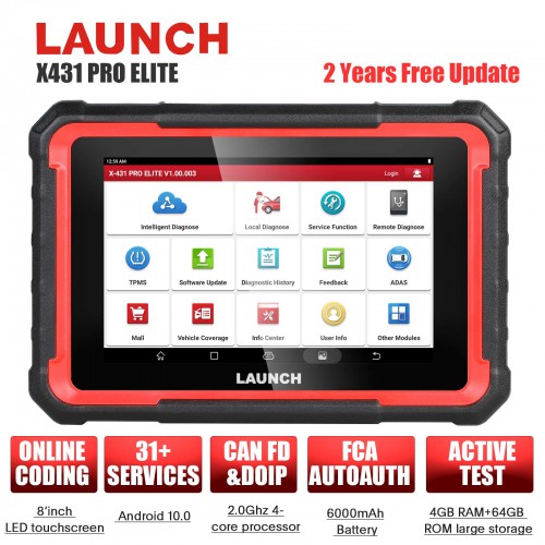 2024 Launch X431 PRO Elite 8'inch Car Diagnostic Tool All System OBD OBD2 Scanner CAN FD/DOIP Active Test 32 Reset Same Function as X431 V