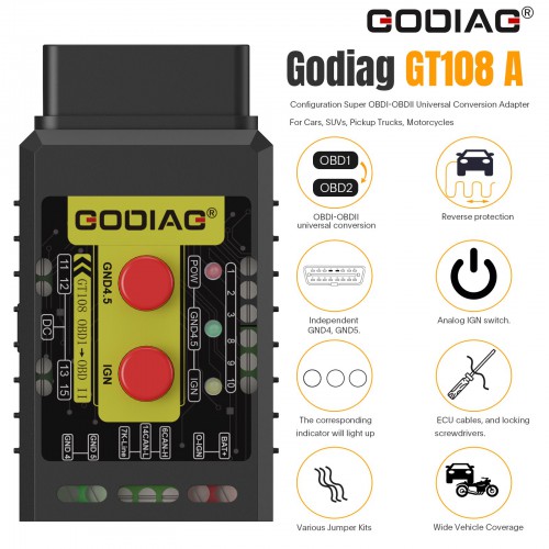 [A Configuration] GODIAG GT108 Super OBDI-OBDII Universal Conversion Adapter For Cars/ SUVs/ Pickup Trucks/ Motorcycles