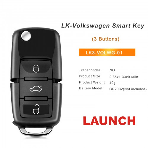 5pcs Launch LK3-VOLWG-01 LK-Volkswagen Smart Key (Folding 3-Button-Black)