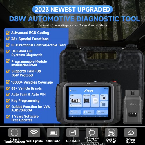 XTOOL D8W Smart OBD2 Scanner WIFI Car Diagnostic Tool With ECU Coding Active Test Key Programming 38 Resets CAN FD DOIP Topology