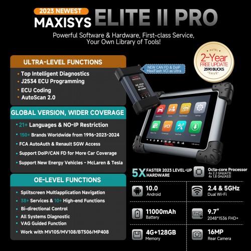 Autel MaxiSys Elite II Pro with MaxiFlash VCI Elite II Diagnostic Tool J2534 ECU Coding ECU Programming Full Vehicle Diagnostics and Analysis