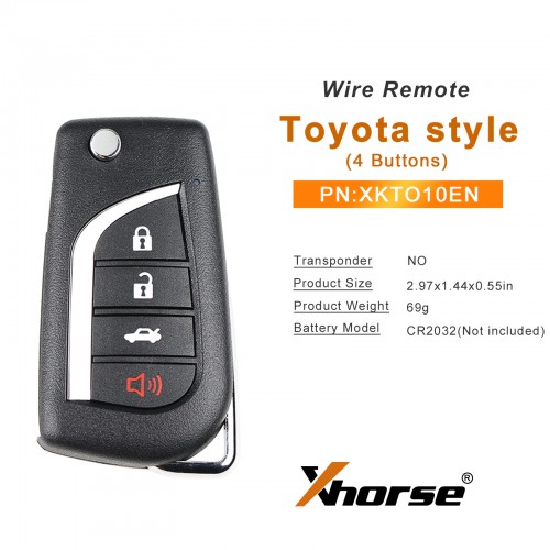 5pcs/lot Xhorse XKTO10EN Wire Remote Key Toyota Flip 4 Buttons