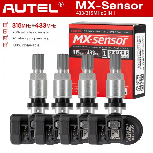 [UK/EU Ship] 4pcs Autel MX-Sensor 315MHz+433MHz 2 in 1 Universal Programmable TPMS Sensor Metal/Rubber Free Shipping