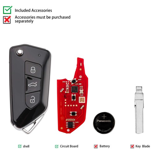 [5Pcs/Lot] XHORSE XKGA83EN All Black 3 Buttons Second Generation Universal Wired Remote Key