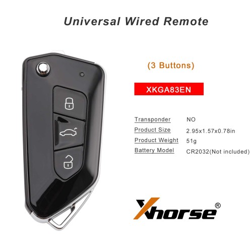 [5Pcs/Lot] XHORSE XKGA83EN All Black 3 Buttons Second Generation Universal Wired Remote Key