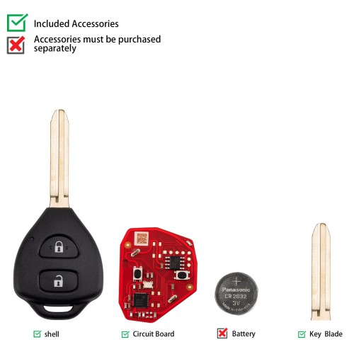 [5Pcs/Lot] XHORSE XKTO25EN for Toyota Models 2 Buttons Triangle Second Generation Wired Remote Keys