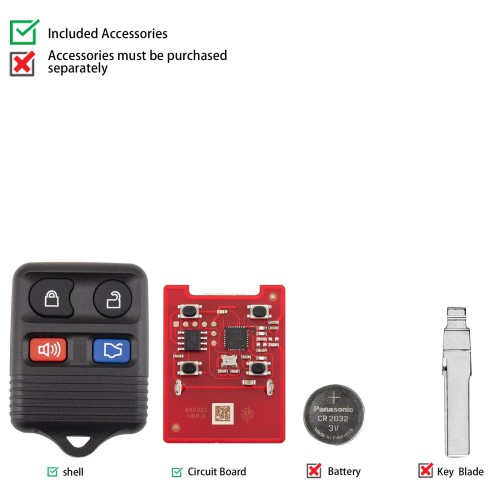[5Pcs/Lot] XHORSE XKFO22EN for Ford Models 4 Buttons Split Square Second Generation Wired Remote Key