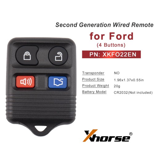 [5Pcs/Lot] XHORSE XKFO22EN for Ford Models 4 Buttons Split Square Second Generation Wired Remote Key