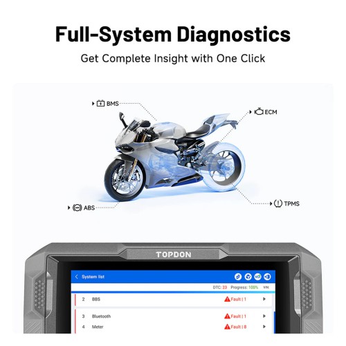 [UK/EU Ship] TOPDON UltraDiag Ultra Diag Moto 8 inch Wireless Motorcycle Diagnostic Tool Bi-directional Support 81+ Brands 40+ Service Functions