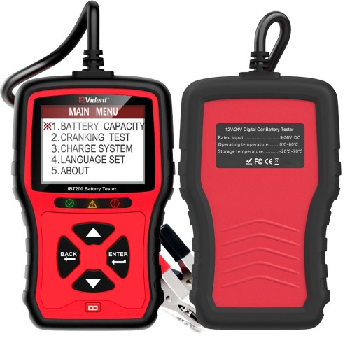 VIDENT iBT200 9V-36V Battery Tester for 12V passenger vehicle and 24V heavy duty trucks 100 to 2000CCA Car Battery Analyzer