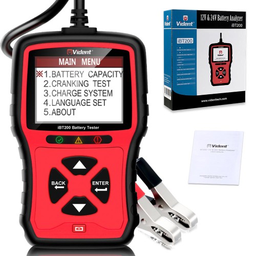 VIDENT iBT200 9V-36V Battery Tester for 12V passenger vehicle and 24V heavy duty trucks 100 to 2000CCA Car Battery Analyzer