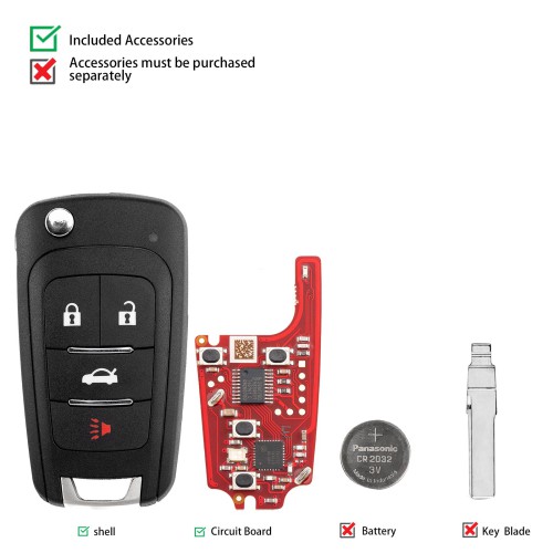 [5Pcs/Lot] XHORSE XNBU21EN Second Generation Wireless Remote Key for Buick Style 4 Buttons Folding Key