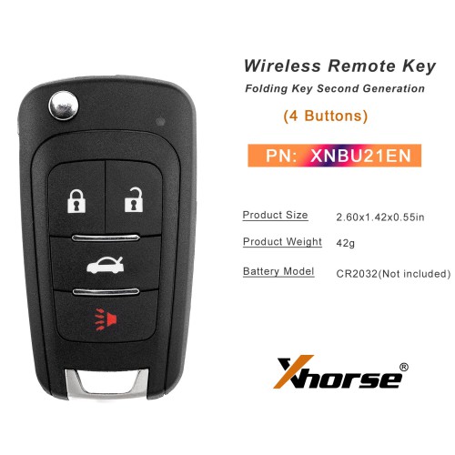 [5Pcs/Lot] XHORSE XNBU21EN Second Generation Wireless Remote Key for Buick Style 4 Buttons Folding Key