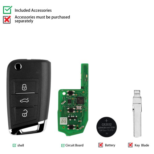 [UK/EU Ship] 5Pcs XHORSE XEDM01EN MQB Style Super Remote 3 Buttons
