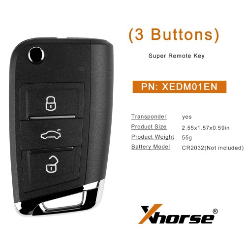 [UK/EU Ship] 5Pcs XHORSE XEDM01EN MQB Style Super Remote 3 Buttons