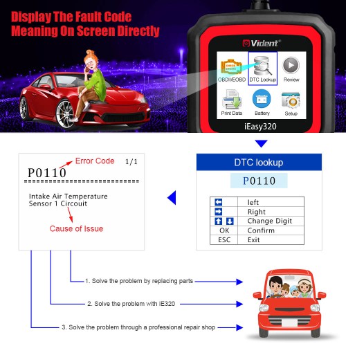 VIDENT iEasy320 OBDII/EOBD+CAN Code Reader Supports 11 Languages, Lifetime FREE Software & Firmware Updates