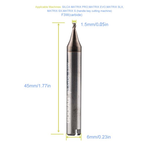 5Pcs GODIAG F3W 1.5MM End Milling Cutter φ1.5xD6x45Lx3F for SILCA MATRIX PRO, MATRIX EVO, MATRIX SLX, MATRIX SX, MATRIX S