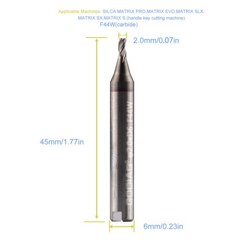 5Pcs GODIAG F44W 2.0MM End Milling Cutter φ2.0xD6x45Lx3F For SILCA MATRIX PRO, MATRIX EVO, MATRIX SLX, MATRIX SX, MATRIX S