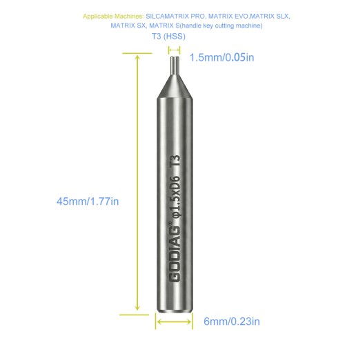 5Pcs GODIAG T3 1.5MM Tracer φ1.5xD6x45L For SILCA MATRIX PRO, MATRIX EVO, MATRIX SLX, MATRIX SX, MATRIX S