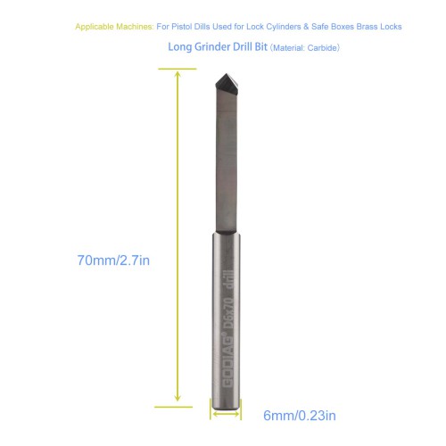 5Pcs GODIAG 70MM Long Grinder Drill Bit D6x33x70 For Pistol Dills Used for Lock Cylinders & Safe Boxes Brass Locks