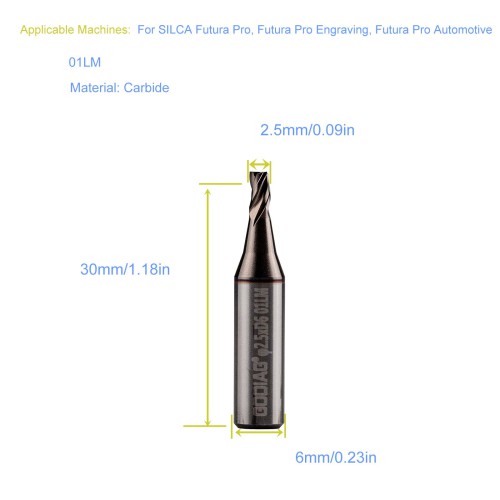 5Pcs GODIAG 01LM 2.5MM End Milling Cutter φ2.5x5.5xφ6x30Lx3F For SILCA Futura Pro, Futura Pro Engraving, Futura Pro Automotive