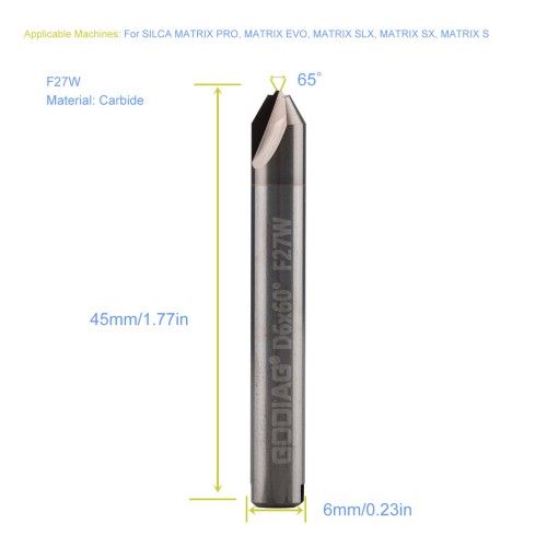 5Pcs GODIAG F27W Dimple Cutter φ2.8x100°xD6x40x1T For SILCA MATRIX PRO, MATRIX EVO, MATRIX SLX, MATRIX SX, MATRIX S